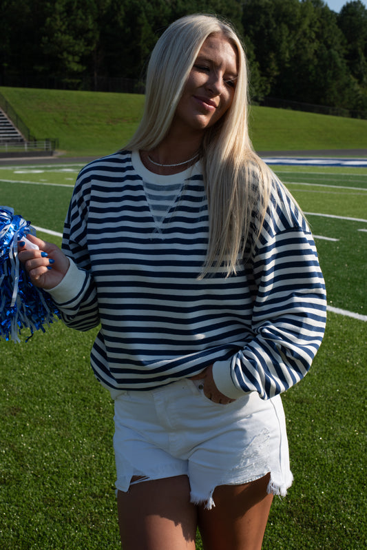 Stripe Knit Pullover - Blue/White