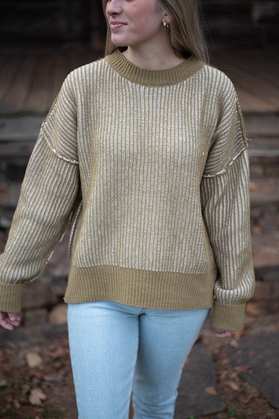 Oaklyn Striped Sweater - Olive