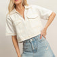 Demi Denim V-Neck Top - White