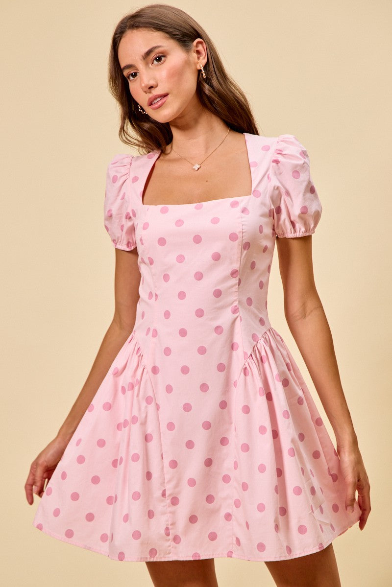 Polly Polka Dot Mini Dress - Pink