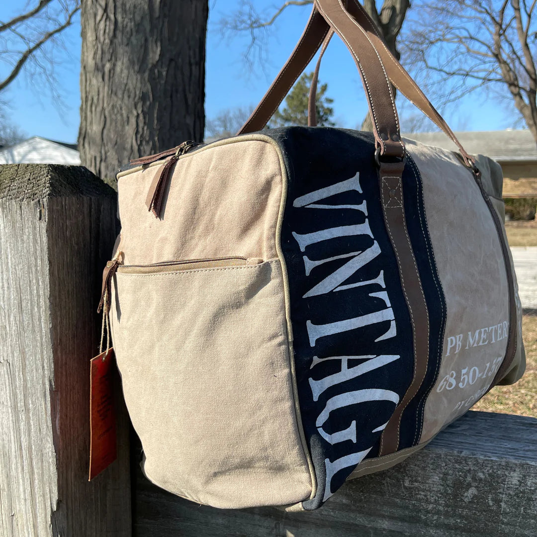 Handmade Upcycled Canvas Large Duffle Bag