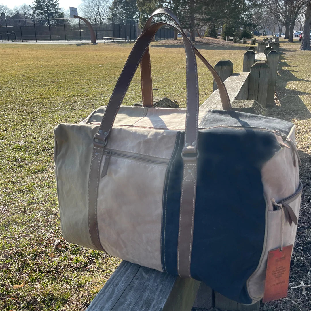 Handmade Upcycled Canvas Large Duffle Bag