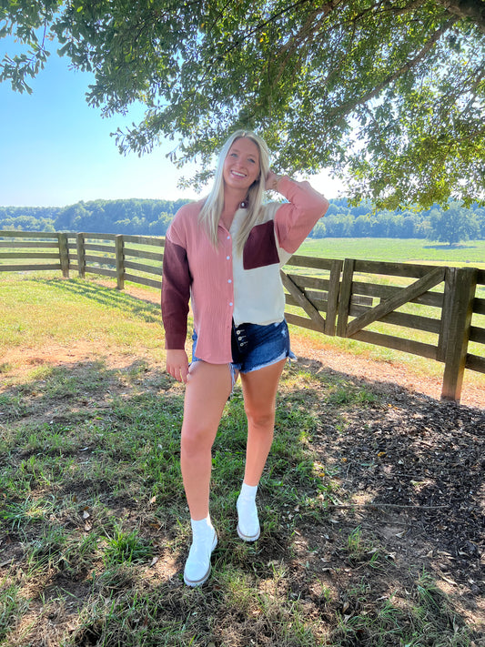 Color Block Button Down Top FINAL SALE