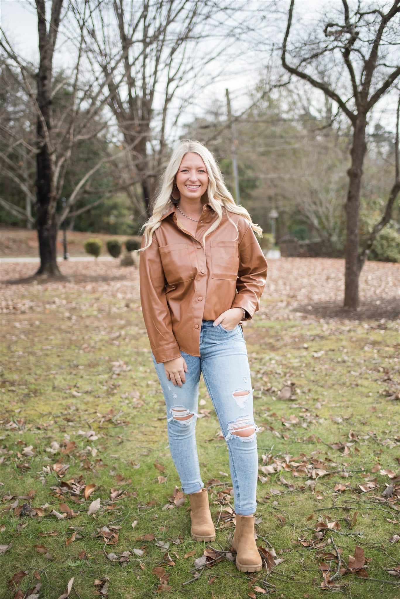 Caramel Faux Leather Top FINAL SALE