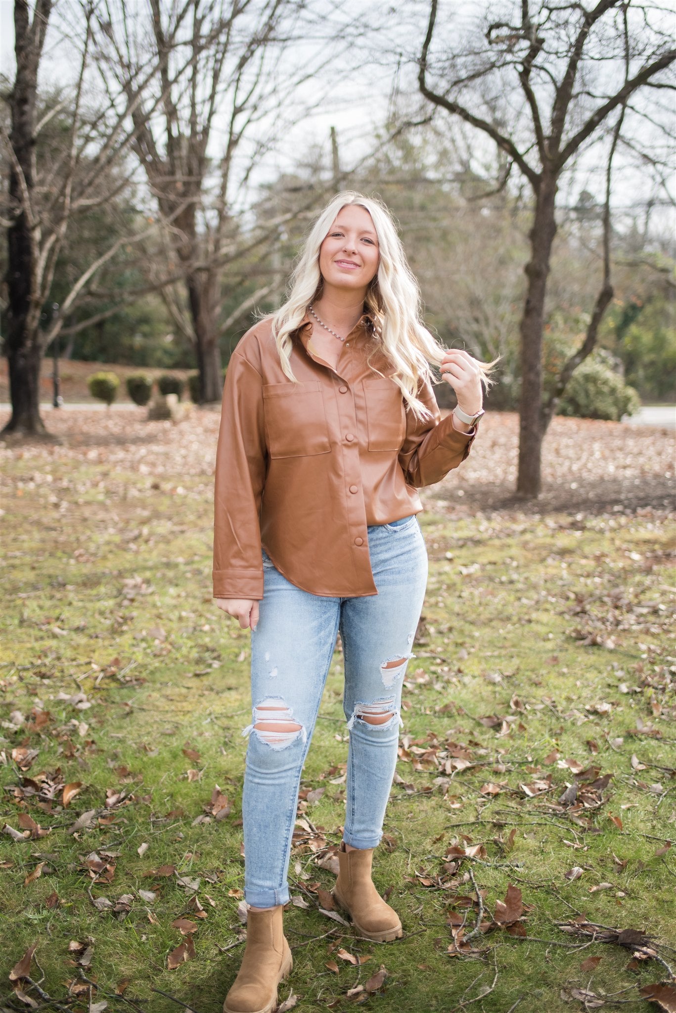 Caramel Faux Leather Top FINAL SALE