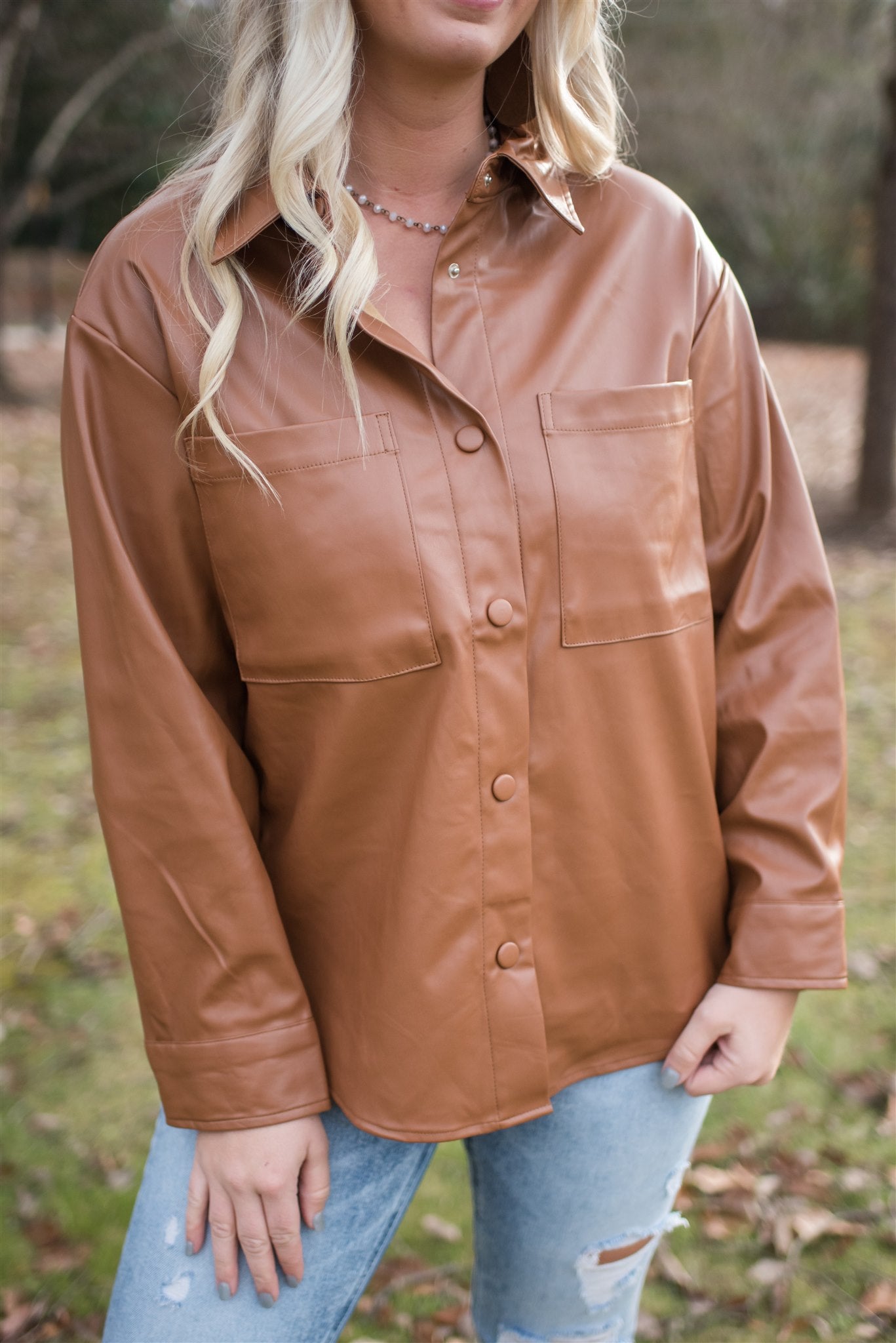 Caramel Faux Leather Top FINAL SALE